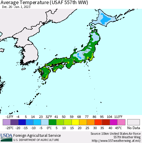Japan Average Temperature (USAF 557th WW) Thematic Map For 12/26/2022 - 1/1/2023