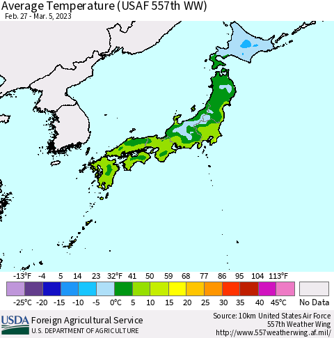 Japan Average Temperature (USAF 557th WW) Thematic Map For 2/27/2023 - 3/5/2023