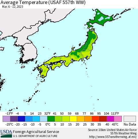 Japan Average Temperature (USAF 557th WW) Thematic Map For 3/6/2023 - 3/12/2023