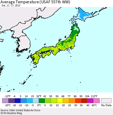 Japan Average Temperature (USAF 557th WW) Thematic Map For 12/11/2023 - 12/17/2023
