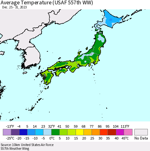 Japan Average Temperature (USAF 557th WW) Thematic Map For 12/25/2023 - 12/31/2023