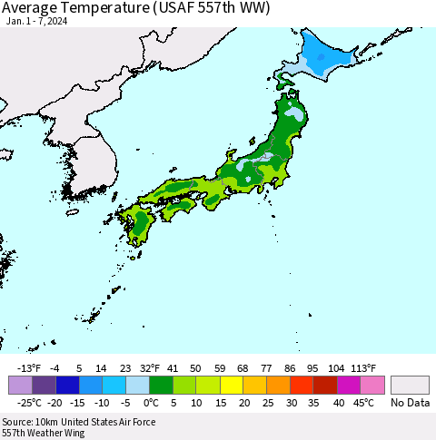 Japan Average Temperature (USAF 557th WW) Thematic Map For 1/1/2024 - 1/7/2024