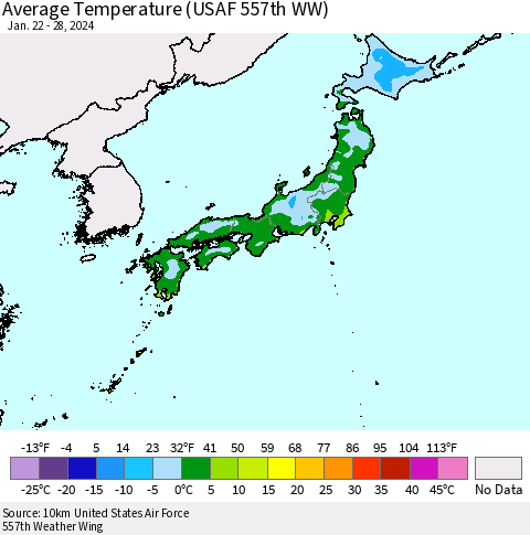 Japan Average Temperature (USAF 557th WW) Thematic Map For 1/22/2024 - 1/28/2024