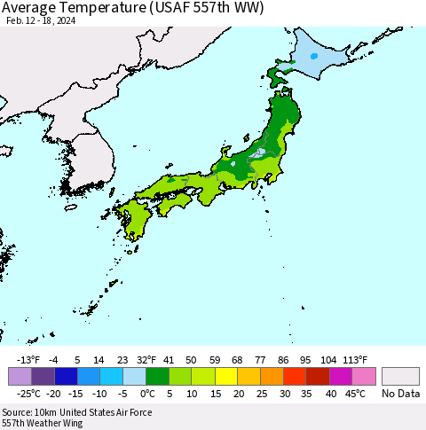 Japan Average Temperature (USAF 557th WW) Thematic Map For 2/12/2024 - 2/18/2024