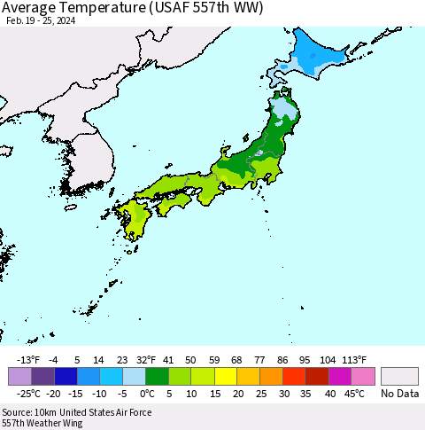 Japan Average Temperature (USAF 557th WW) Thematic Map For 2/19/2024 - 2/25/2024