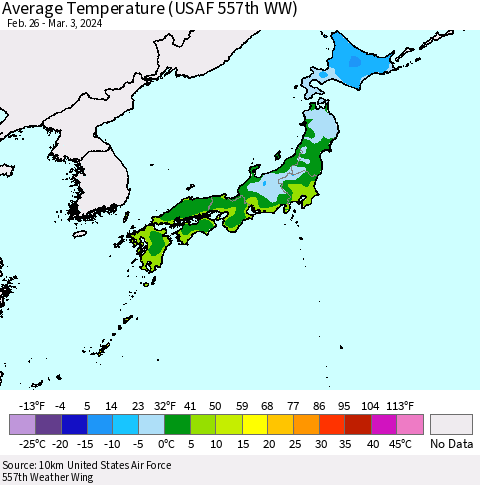 Japan Average Temperature (USAF 557th WW) Thematic Map For 2/26/2024 - 3/3/2024