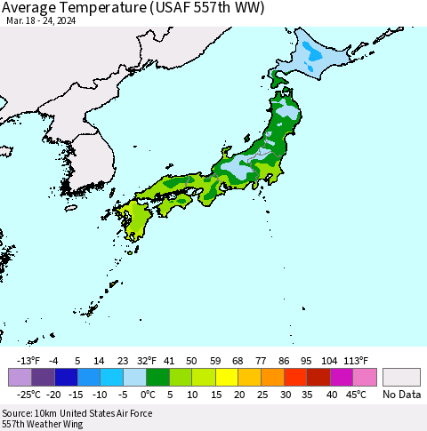 Japan Average Temperature (USAF 557th WW) Thematic Map For 3/18/2024 - 3/24/2024