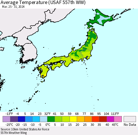 Japan Average Temperature (USAF 557th WW) Thematic Map For 3/25/2024 - 3/31/2024