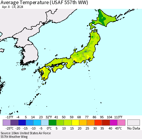 Japan Average Temperature (USAF 557th WW) Thematic Map For 4/8/2024 - 4/14/2024