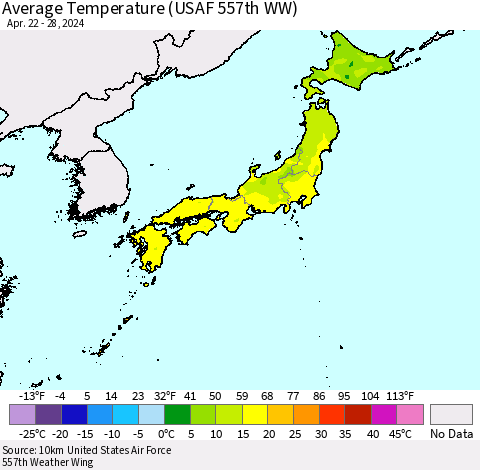 Japan Average Temperature (USAF 557th WW) Thematic Map For 4/22/2024 - 4/28/2024