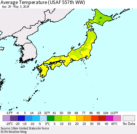 Japan Average Temperature (USAF 557th WW) Thematic Map For 4/29/2024 - 5/5/2024