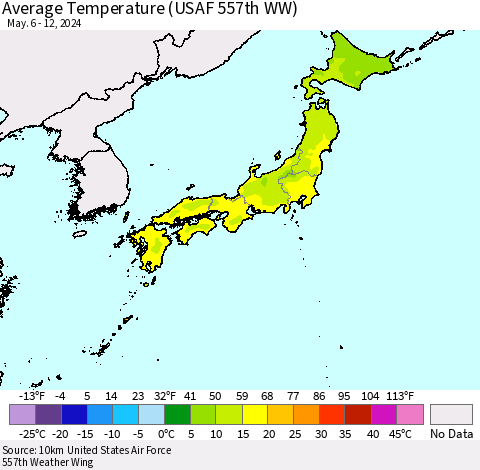 Japan Average Temperature (USAF 557th WW) Thematic Map For 5/6/2024 - 5/12/2024