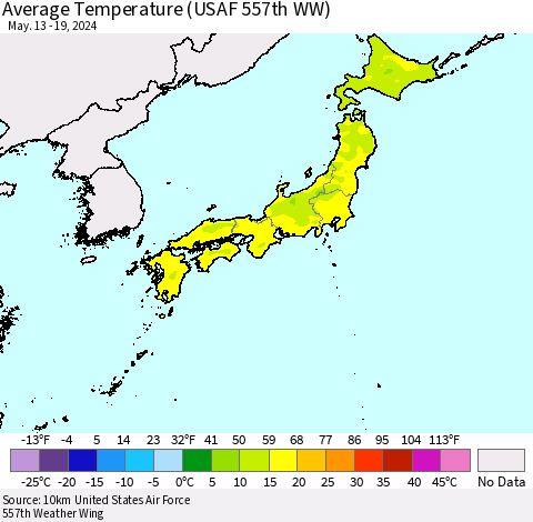 Japan Average Temperature (USAF 557th WW) Thematic Map For 5/13/2024 - 5/19/2024