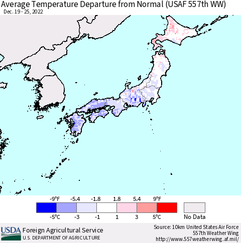Japan Average Temperature Departure from Normal (USAF 557th WW) Thematic Map For 12/19/2022 - 12/25/2022