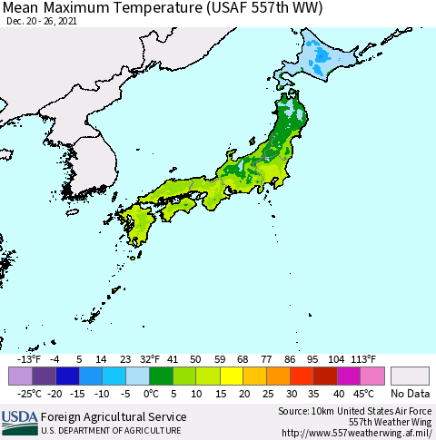 Japan Mean Maximum Temperature (USAF 557th WW) Thematic Map For 12/20/2021 - 12/26/2021