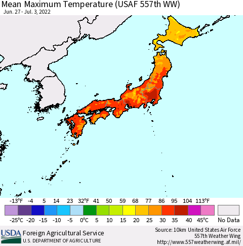 Japan Mean Maximum Temperature (USAF 557th WW) Thematic Map For 6/27/2022 - 7/3/2022