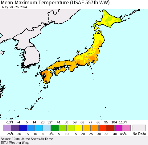 Japan Mean Maximum Temperature (USAF 557th WW) Thematic Map For 5/20/2024 - 5/26/2024