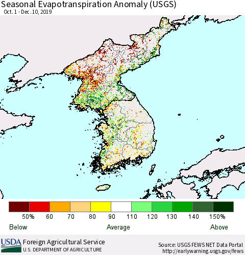 Korea Seasonal Actual Evapotranspiration Anomaly (USGS) Thematic Map For 9/1/2019 - 12/10/2019