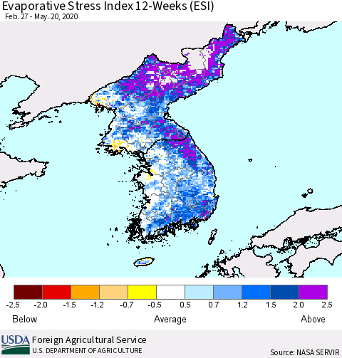 Korea Evaporative Stress Index (ESI), 12-Weeks Thematic Map For 5/18/2020 - 5/24/2020