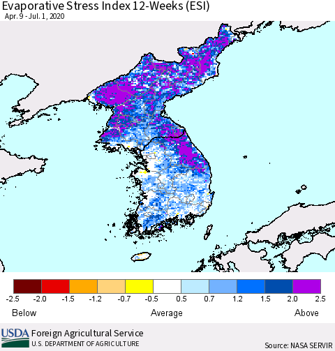 Korea Evaporative Stress Index (ESI), 12-Weeks Thematic Map For 6/29/2020 - 7/5/2020