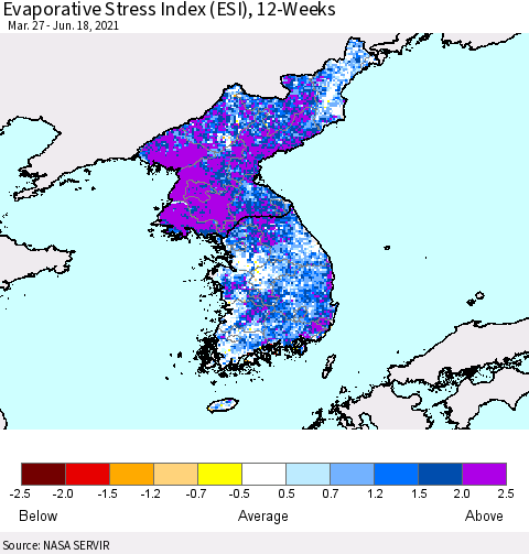 Korea Evaporative Stress Index (ESI), 12-Weeks Thematic Map For 6/14/2021 - 6/20/2021