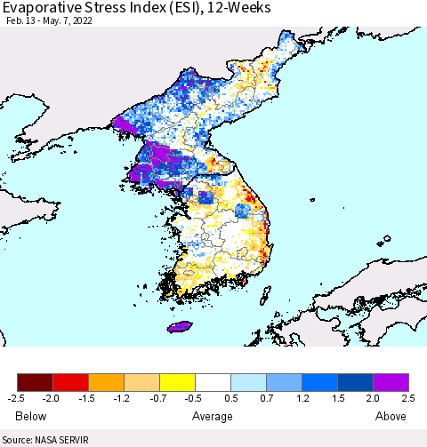 Korea Evaporative Stress Index (ESI), 12-Weeks Thematic Map For 5/2/2022 - 5/8/2022