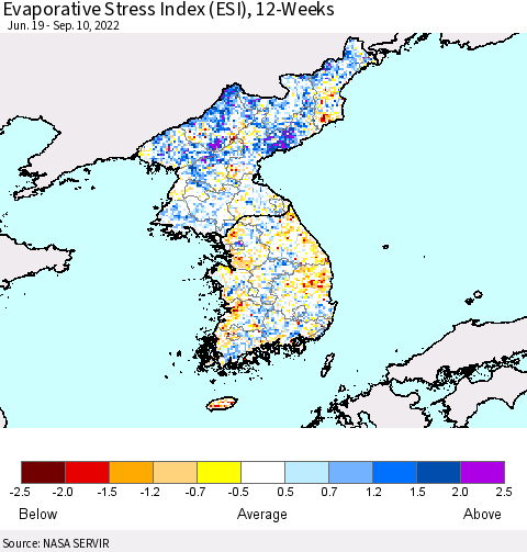 Korea Evaporative Stress Index (ESI), 12-Weeks Thematic Map For 9/5/2022 - 9/11/2022