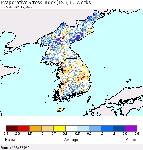 Korea Evaporative Stress Index (ESI), 12-Weeks Thematic Map For 9/12/2022 - 9/18/2022