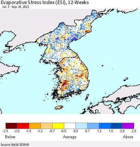 Korea Evaporative Stress Index (ESI), 12-Weeks Thematic Map For 9/19/2022 - 9/25/2022