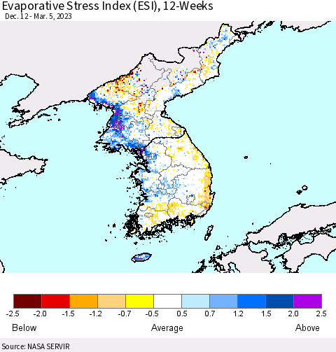 Korea Evaporative Stress Index (ESI), 12-Weeks Thematic Map For 2/27/2023 - 3/5/2023