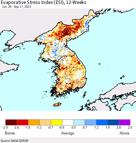 Korea Evaporative Stress Index (ESI), 12-Weeks Thematic Map For 9/11/2023 - 9/17/2023