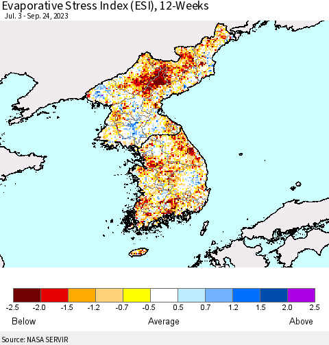 Korea Evaporative Stress Index (ESI), 12-Weeks Thematic Map For 9/18/2023 - 9/24/2023