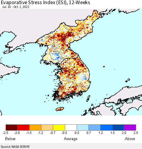 Korea Evaporative Stress Index (ESI), 12-Weeks Thematic Map For 9/25/2023 - 10/1/2023