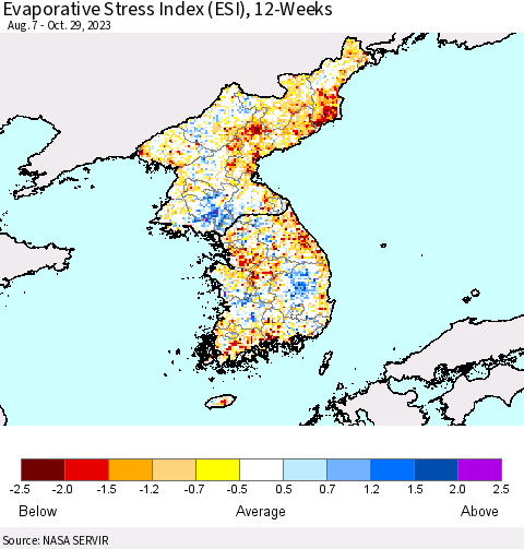 Korea Evaporative Stress Index (ESI), 12-Weeks Thematic Map For 10/23/2023 - 10/29/2023