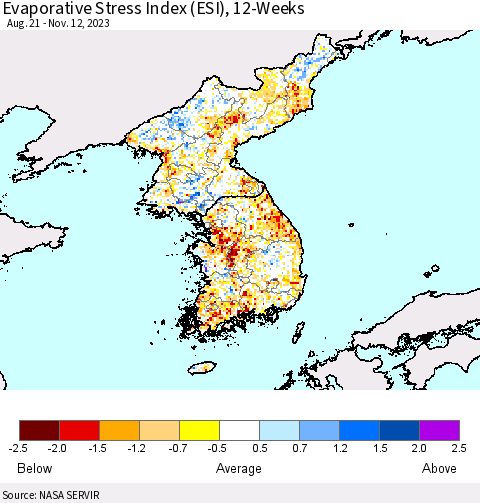 Korea Evaporative Stress Index (ESI), 12-Weeks Thematic Map For 11/6/2023 - 11/12/2023