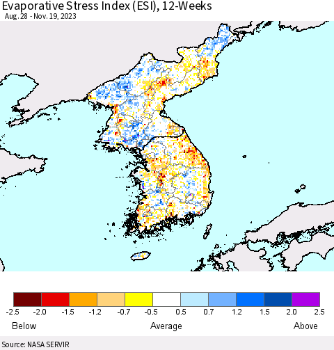 Korea Evaporative Stress Index (ESI), 12-Weeks Thematic Map For 11/13/2023 - 11/19/2023