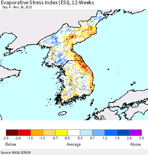 Korea Evaporative Stress Index (ESI), 12-Weeks Thematic Map For 11/20/2023 - 11/26/2023