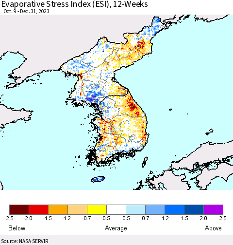 Korea Evaporative Stress Index (ESI), 12-Weeks Thematic Map For 12/25/2023 - 12/31/2023