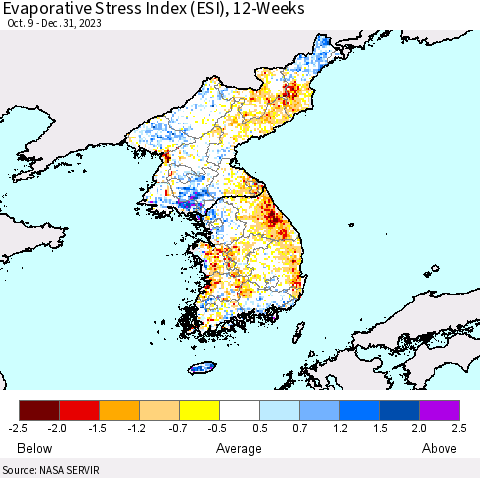 Korea Evaporative Stress Index (ESI), 12-Weeks Thematic Map For 1/1/2024 - 1/7/2024