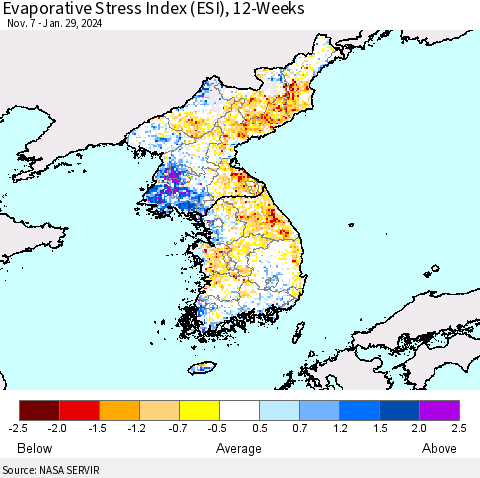Korea Evaporative Stress Index (ESI), 12-Weeks Thematic Map For 1/29/2024 - 2/4/2024