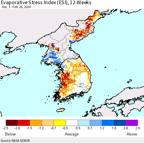 Korea Evaporative Stress Index (ESI), 12-Weeks Thematic Map For 2/26/2024 - 3/3/2024