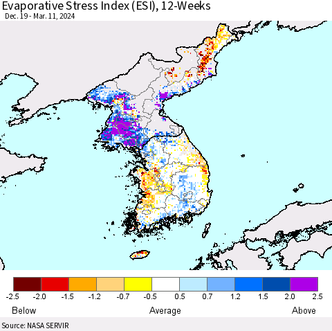 Korea Evaporative Stress Index (ESI), 12-Weeks Thematic Map For 3/11/2024 - 3/17/2024