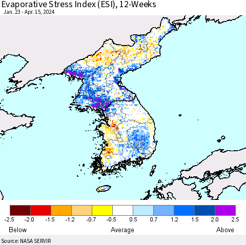 Korea Evaporative Stress Index (ESI), 12-Weeks Thematic Map For 4/15/2024 - 4/21/2024
