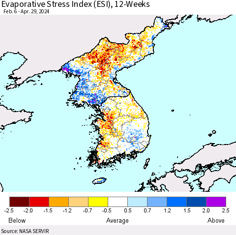 Korea Evaporative Stress Index (ESI), 12-Weeks Thematic Map For 4/29/2024 - 5/5/2024