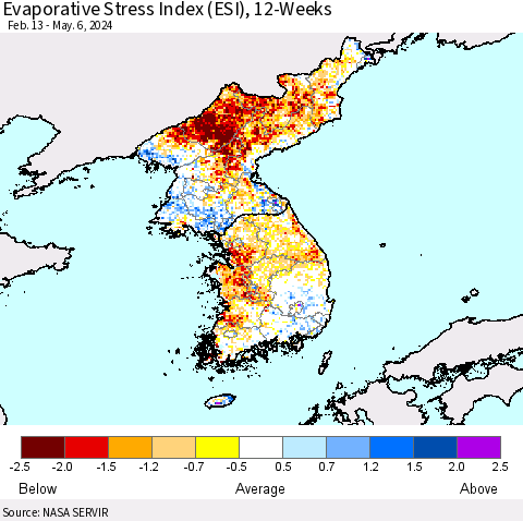 Korea Evaporative Stress Index (ESI), 12-Weeks Thematic Map For 5/6/2024 - 5/12/2024