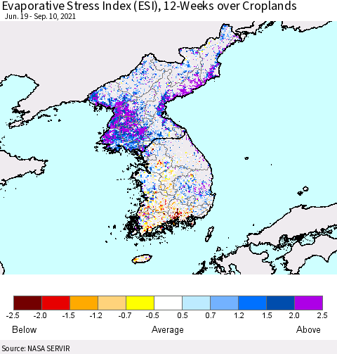 Korea Evaporative Stress Index (ESI), 12-Weeks over Croplands Thematic Map For 9/6/2021 - 9/12/2021