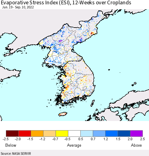 Korea Evaporative Stress Index (ESI), 12-Weeks over Croplands Thematic Map For 9/5/2022 - 9/11/2022