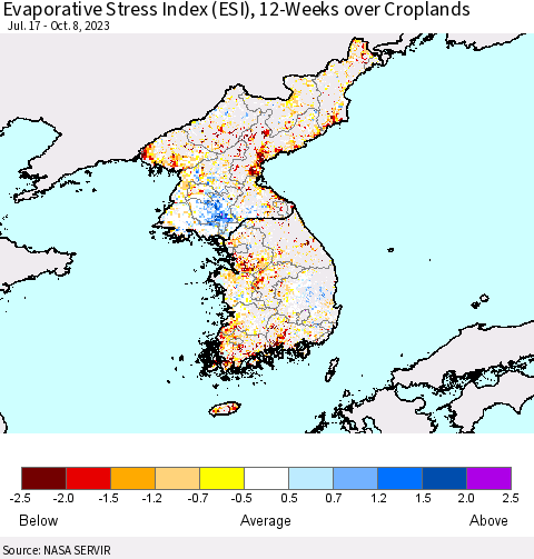 Korea Evaporative Stress Index (ESI), 12-Weeks over Croplands Thematic Map For 10/2/2023 - 10/8/2023