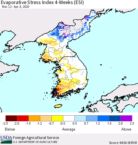 Korea Evaporative Stress Index (ESI), 4-Weeks Thematic Map For 4/6/2020 - 4/12/2020