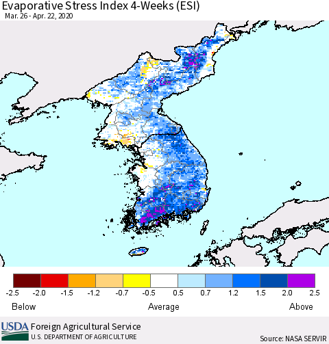 Korea Evaporative Stress Index (ESI), 4-Weeks Thematic Map For 4/20/2020 - 4/26/2020